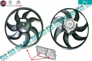 Вентилятор основного радиатора с моторчиком D390 лопастей 7 Fiat / ФІАТ DUCATO 250 2006- / ДУКАТО 250 3.0JTD (2999 куб.см.)