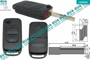Корпус ключа зажигания на 2 кнопки HU64 Mercedes / МЕРСЕДЕС VITO W639 2003- / ВІТО 639 03- 3.0CDI (2987 куб.см.)