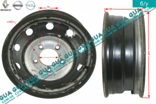 Диск колесный R16 6Jx16H2 металлический ( стальной / железный ) Opel / ОПЕЛЬ MOVANO 1998-2003 / МОВАНО 98-03 2.5D (2499 куб.см.)