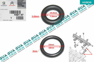 Уплотнительное кольцо форсунки / прокладка ( комплект ) 7,56х14,4х3,43 / 10х14х2 Citroen / СІТРОЕН BERLINGO (M59) 2003-2008 / БЕРЛІНГО (М59) 1.4 (1360 куб.см)