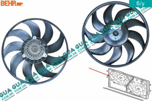 Вентилятор основного радиатора с моторчиком D395 лопастей 9 Fiat / ФІАТ DUCATO 250 2006- / ДУКАТО 250 2.2HDI (2198 куб.см.)